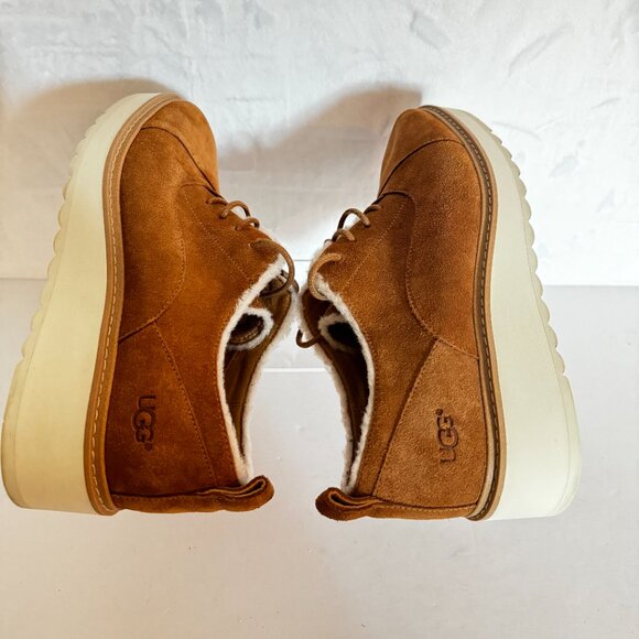 UGG Johanna Spill Seam Loafer Oxford Size 9 Suede Chestnut Wedge - Picture 11 of 13